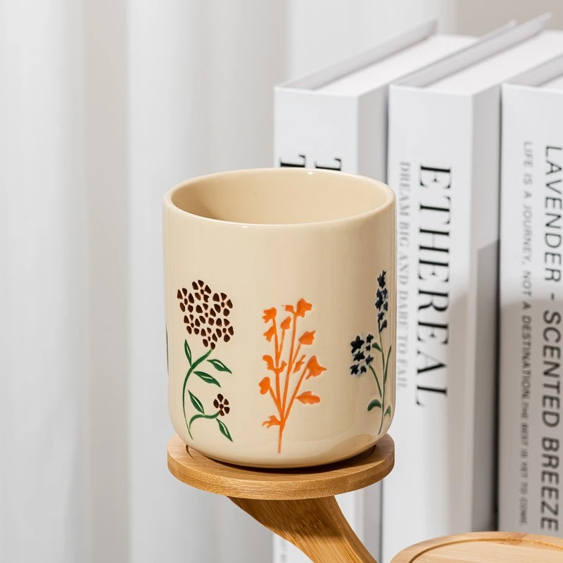 New Design Flower Pattern 480ml Ceramic Empty Candle Jar for Home Decor