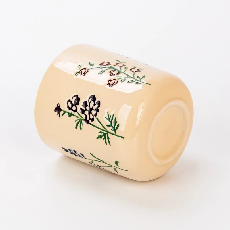 New Design Flower Pattern Ceramic Empty Candle Jar