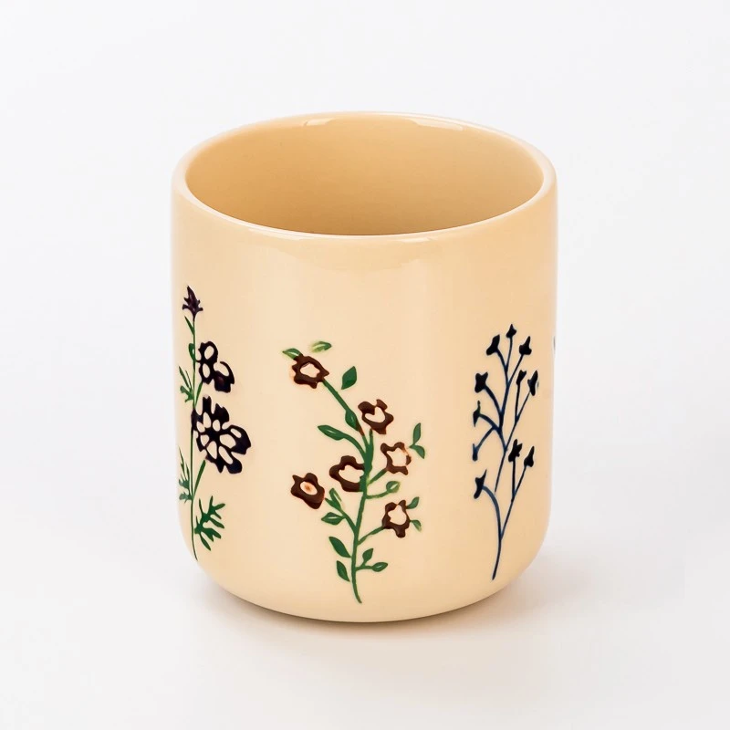 New Design Flower Pattern Ceramic Empty Candle Jar
