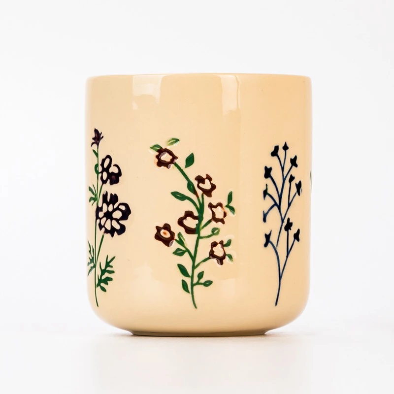 New Design Flower Pattern Ceramic Empty Candle Jar