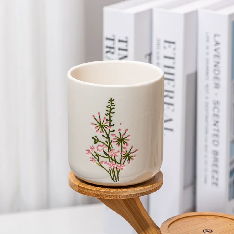 decor acasă borcan de lumânări din ceramică albă simplă cu opera de artă cu flori