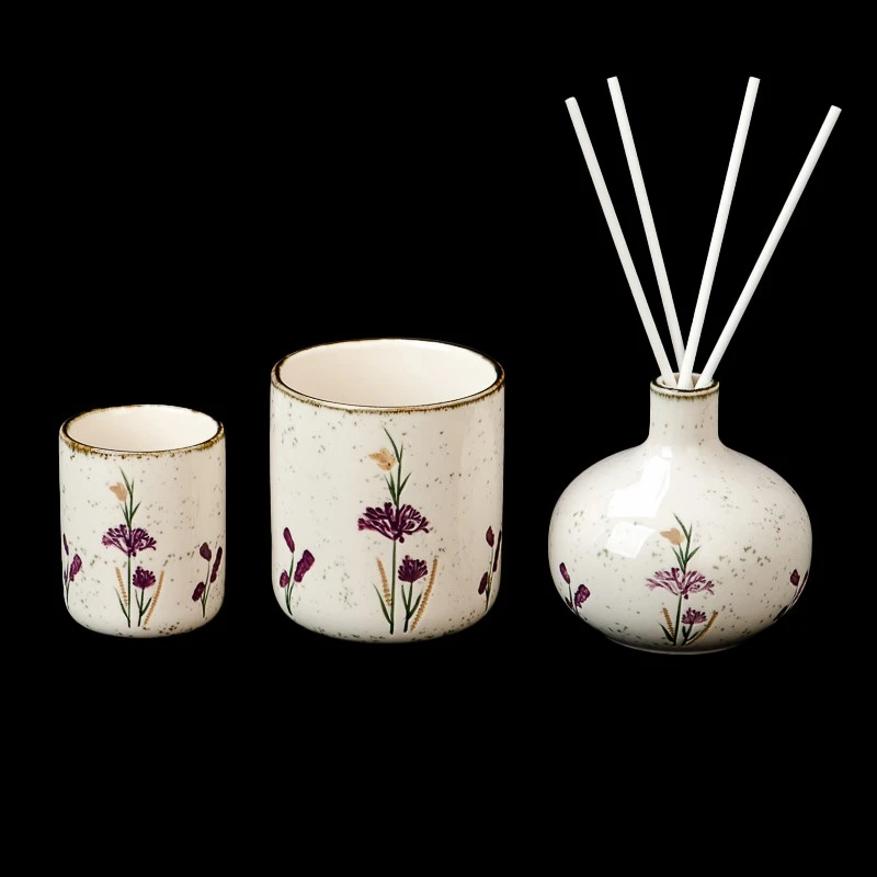 Wholesale 170ml Custom Empty Flower Pattern Ceramic Scented Candle Vessel