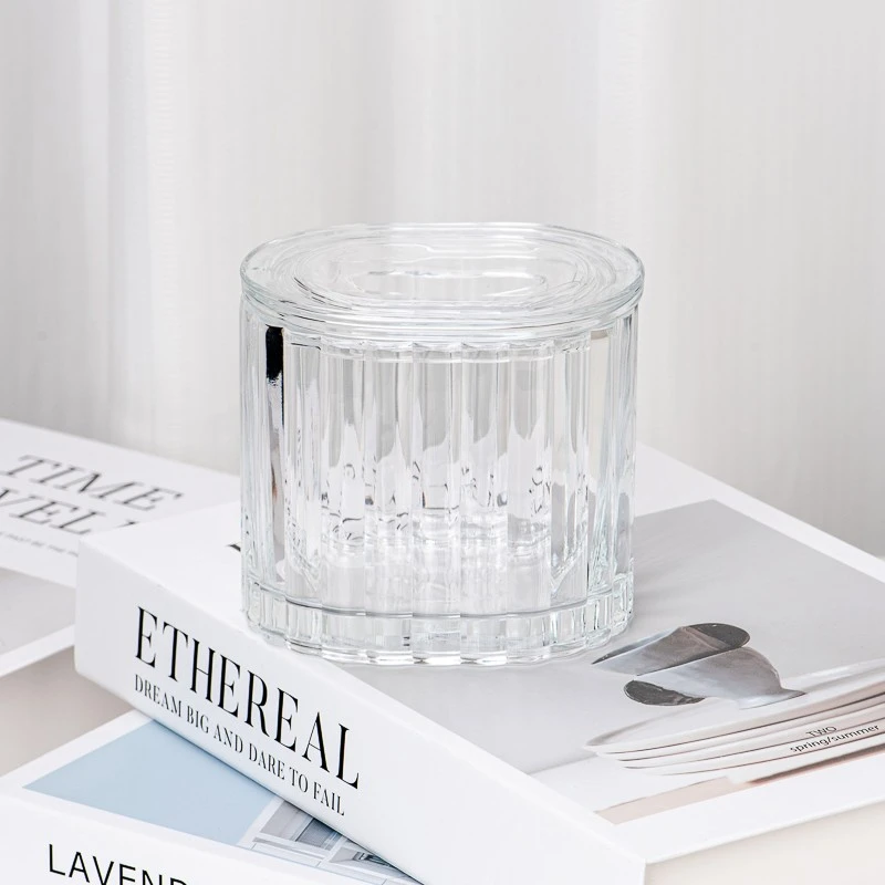 Tedarikçi 400ml Eşleşen Cam Oval Kapaklı Dikey Çizgi Oval Cam Mum Kabı