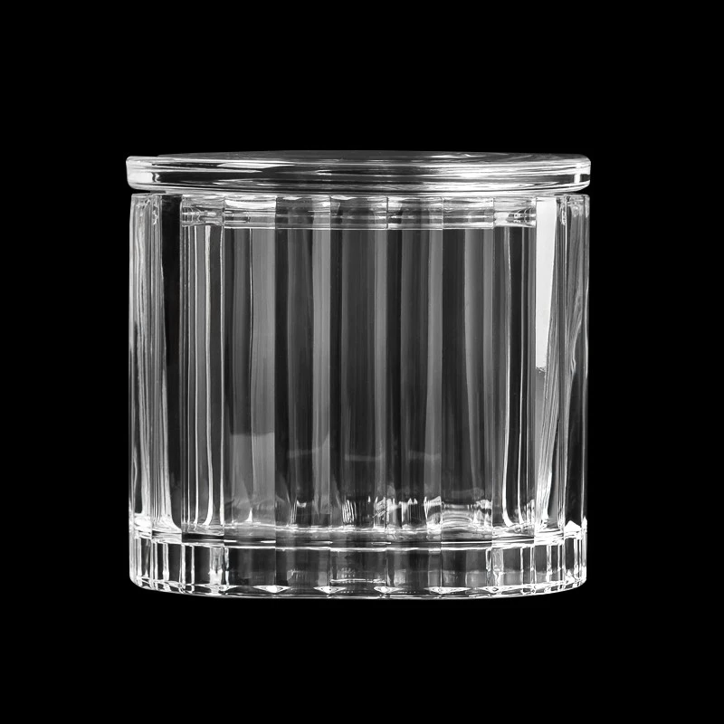 Tedarikçi 400ml Eşleşen Cam Oval Kapaklı Dikey Çizgi Oval Cam Mum Kabı