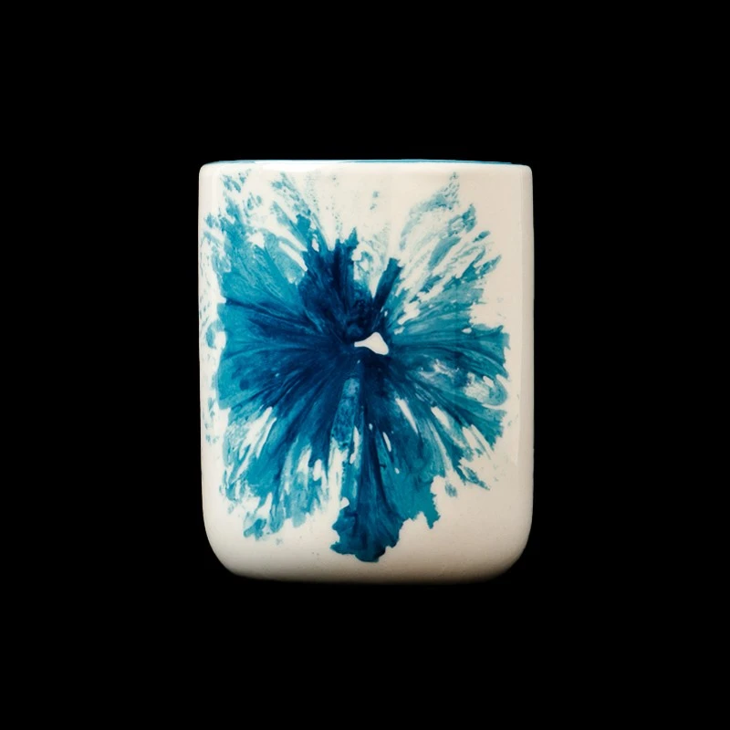 decorazioni per la casa barattolo di candela in ceramica con grafica blu e bianca