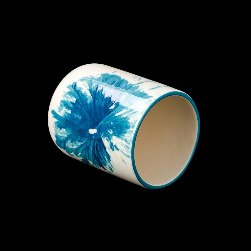 decorazioni per la casa barattolo di candela in ceramica con grafica blu e bianca