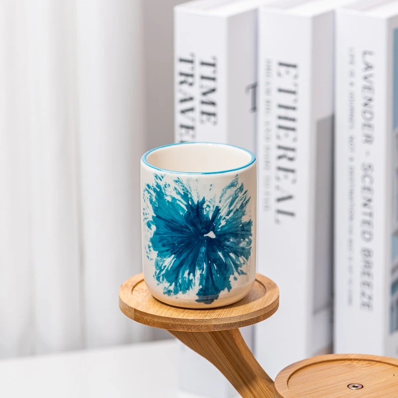 decorazioni per la casa barattolo di candela in ceramica con grafica blu e bianca