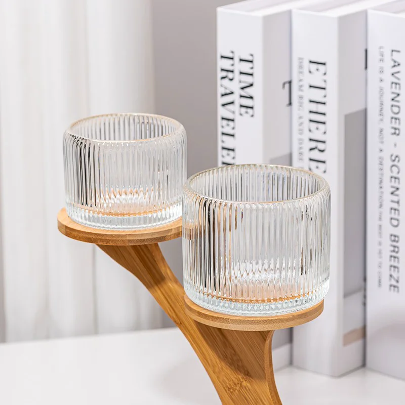 Portacandele in vetro con motivo a strisce da 9 once