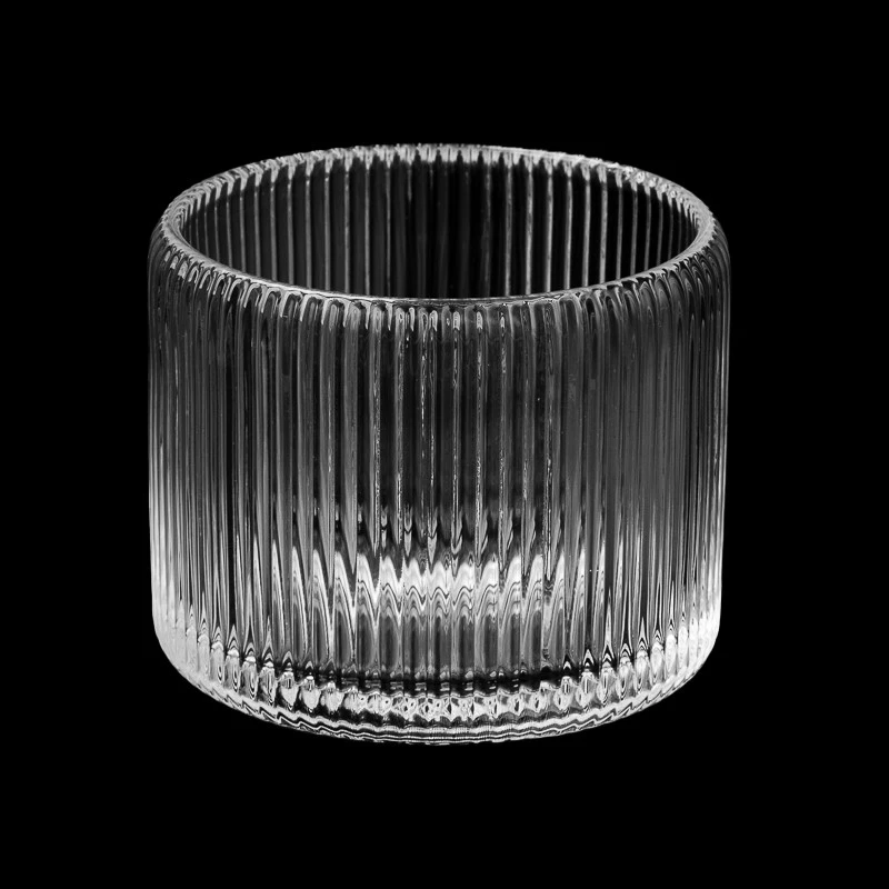 চীন 9oz ডোরাকাটা প্যাটার্ন কাচের মোমবাতি ধারক কাচের মোমবাতি পাত্র নির্মাতা