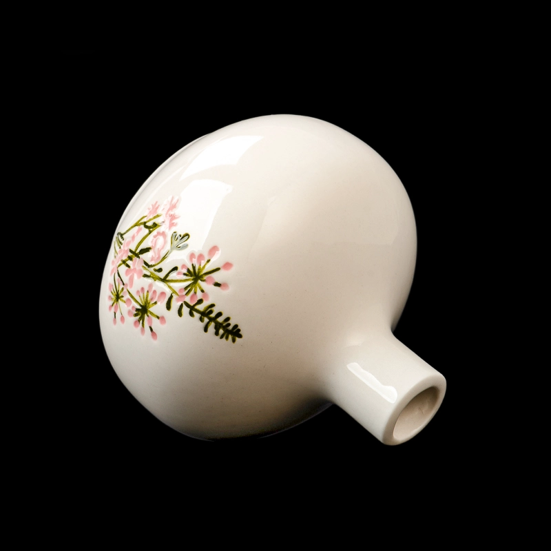 Elegant Flower Pattern Round Ceramic Diffuser Bottle for Home Fragrance
