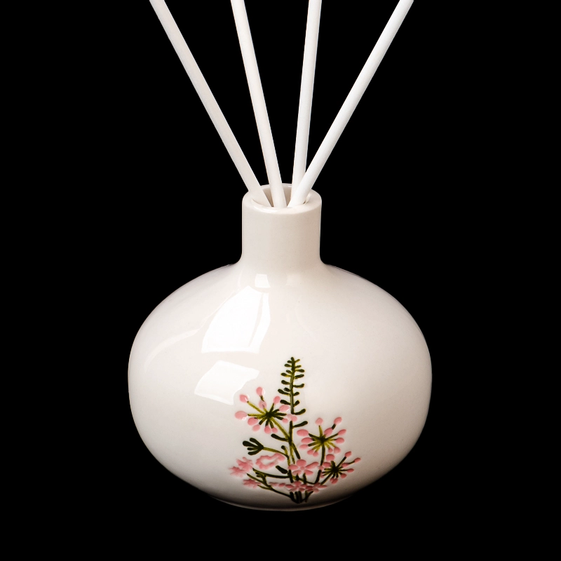 Elegant Flower Pattern Round Ceramic Diffuser Bottle for Home Fragrance