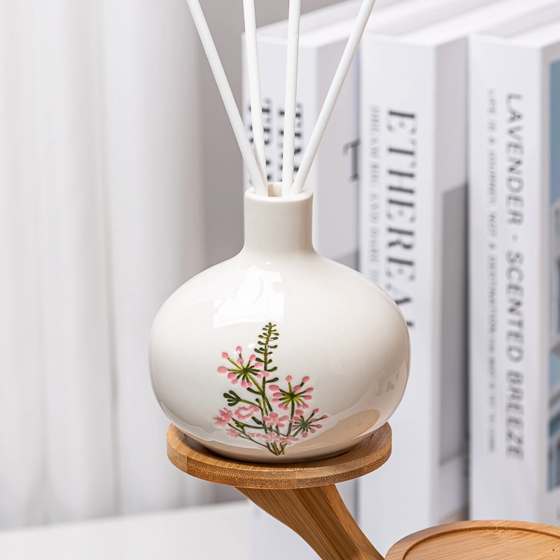 Elegant Flower Pattern Round Ceramic Diffuser Bottle for Home Fragrance