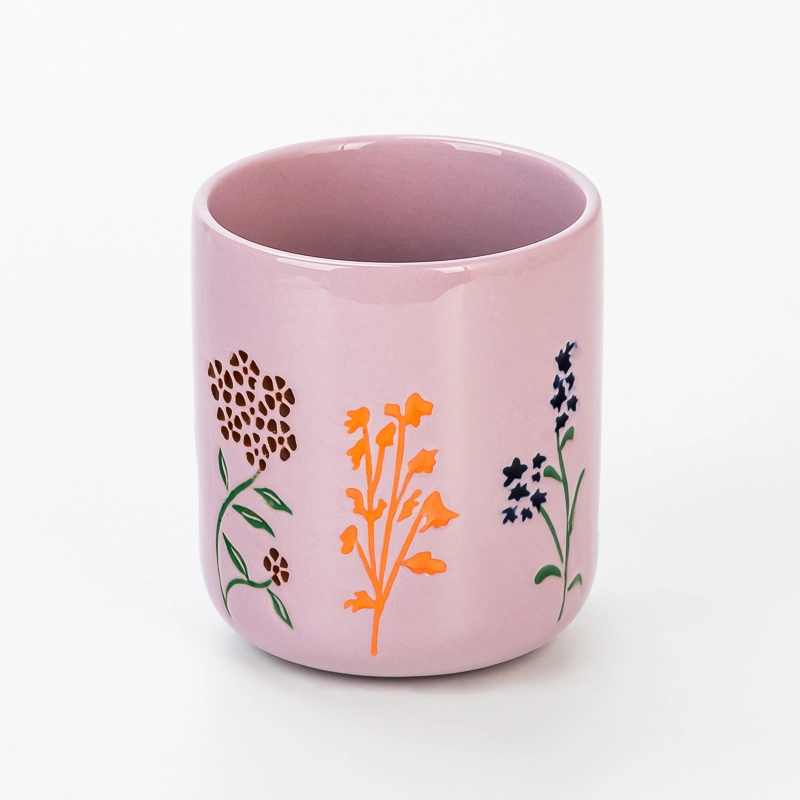 China Home Decor Glossy Colored 14oz Empty Ceramic Candle Jar for Wholesaling manufacturer