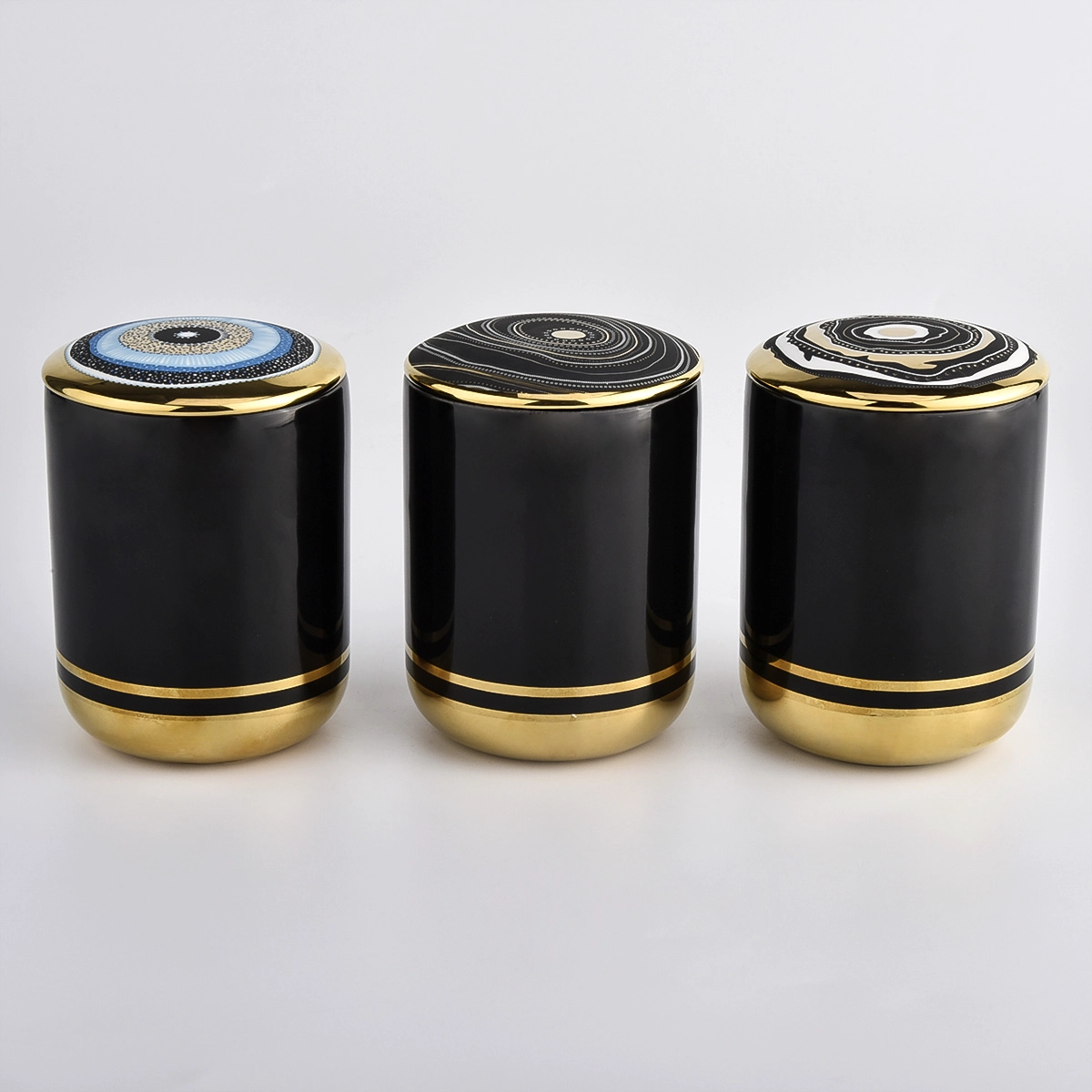 9oz black ceramic candle jar with hand paint lid