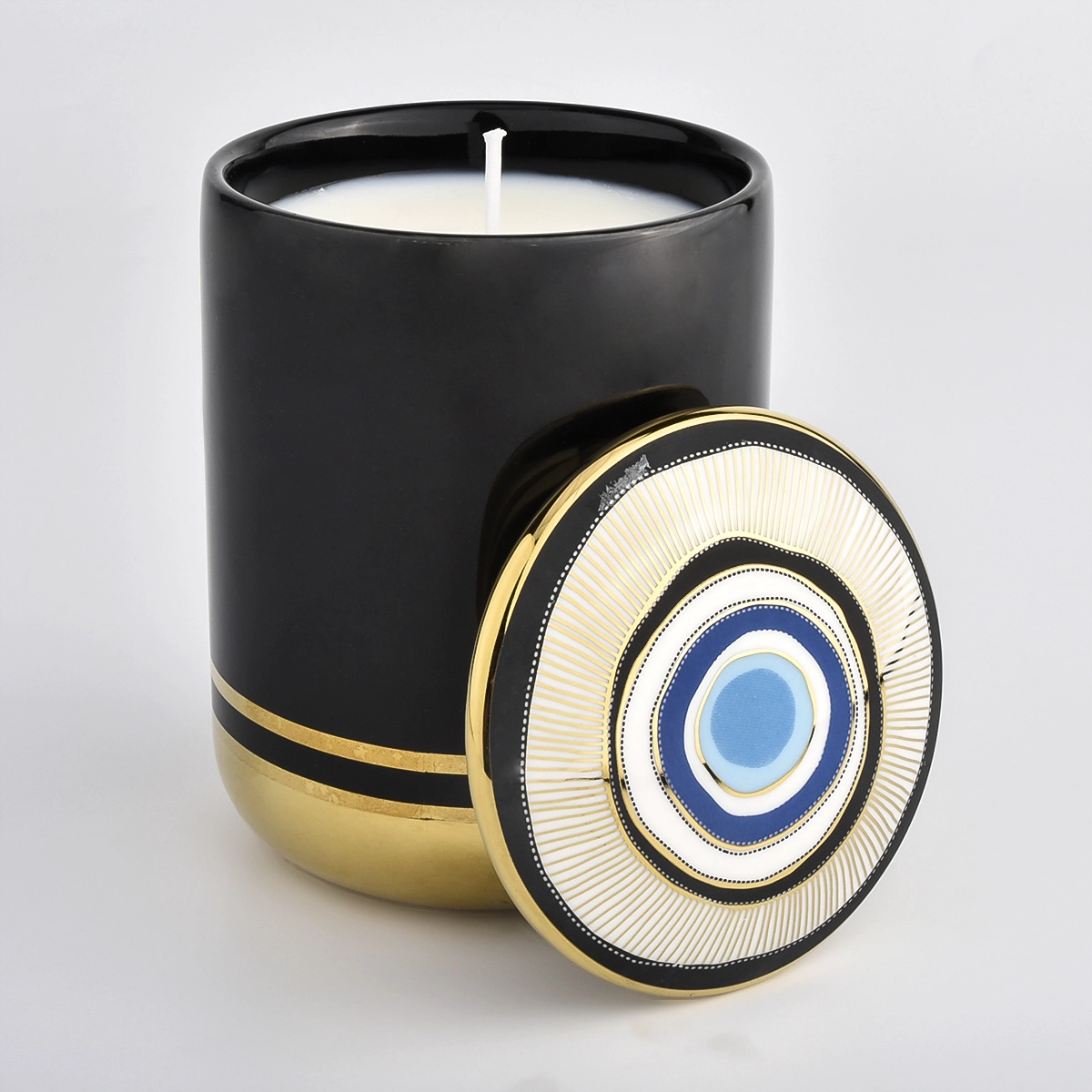 Tsina mainit na benta na itim at gintong ceramic candle jar na may takip Manufacturer