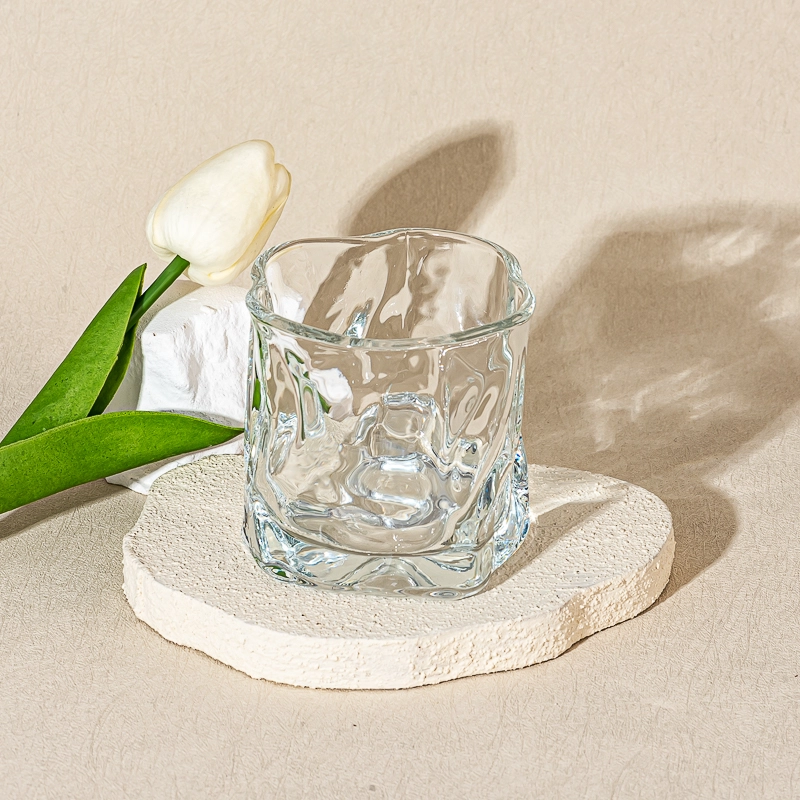 Wholesale Customized Twisted Glass candle jar 240ml Shot Glass Mug Whiskey Cup Drinking Water Glass 