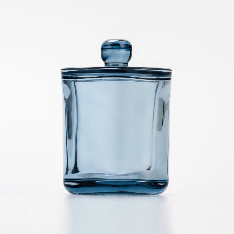 Elegant Transparent Blue Glass Candle Jar with Matching Lid for Wedding Decor and Luxury Gift Use