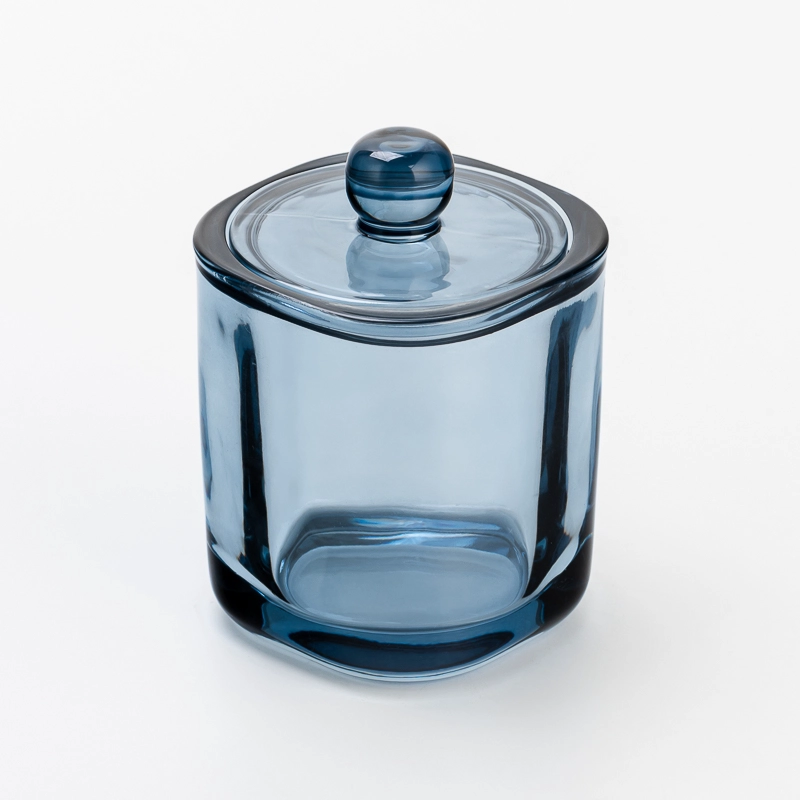 Elegant Transparent Blue Glass Candle Jar with Matching Lid for Wedding Decor and Luxury Gift Use