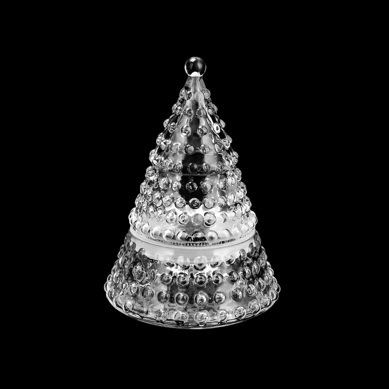 Supplier 340ml Luxury Newly Christmas Tree Shape Glass Candle Jar & Matched Glass Lids & Silicone in