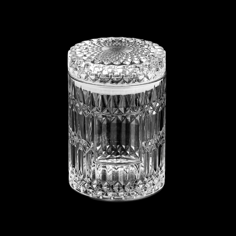 Wholesale 657ml Luxury Diamond Effect Glass Candle Jar & Matched Glass Lids