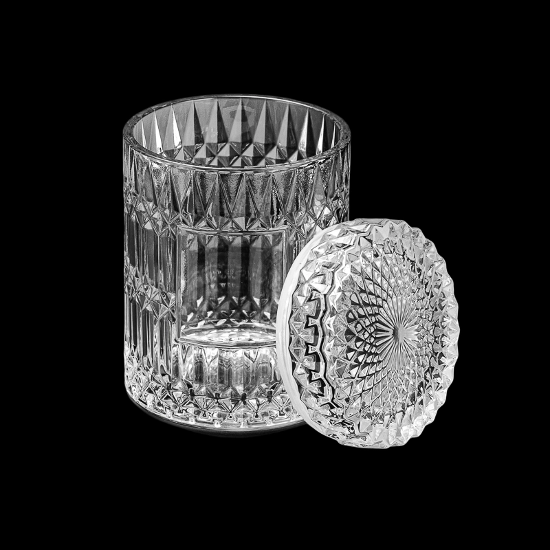 Wholesale 657ml Luxury Diamond Effect Glass Candle Jar & Matched Glass Lids