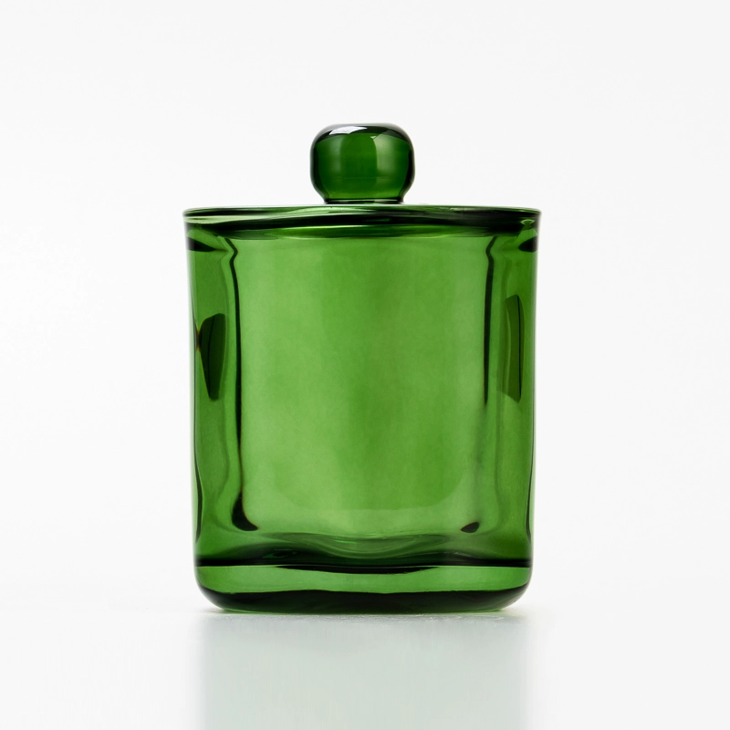 Elegant Transparent Green Glass Candle Jar with Matching Lid for Home Decor and Luxury Gift Use