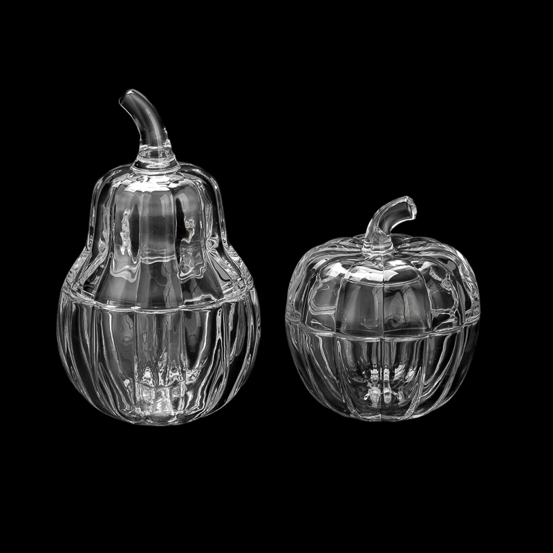 China Supplier 535ml Pear Shape Glass Candle Jar With Matched Glass lids & Handle manufacturer