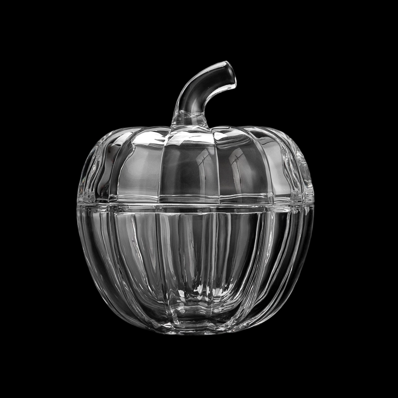 Wholesale 387ml Pumpkin Glass Candle Jar With Matched Glass lids & Handle 