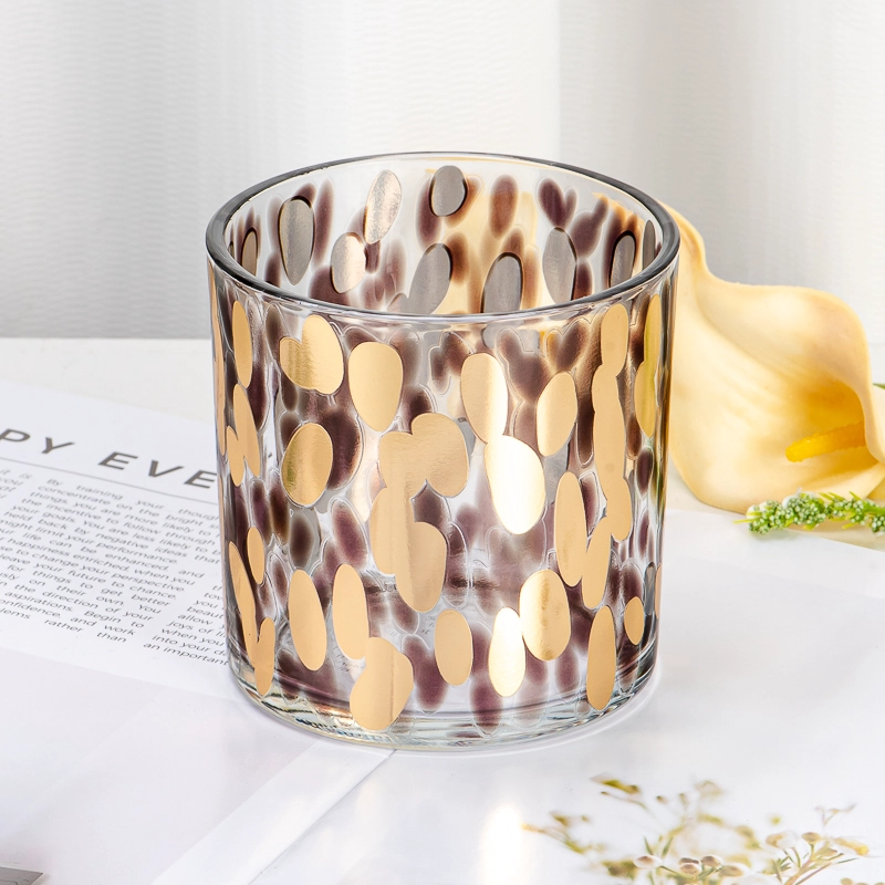 Luxury Wide Mouth Decal Printed Glass Candle Jar for Scented Candles Reusable Home Decoration Container