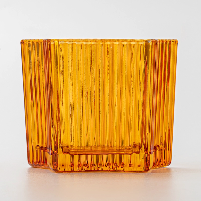 Elegant Stripe Design Transparent Amber Glass Machine-made Customizable High Quality Candle Jar for Wholesaling