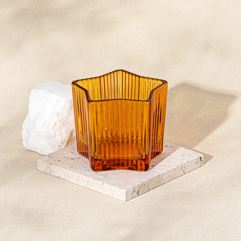 Elegant Stripe Design Transparent Amber Glass Machine-made Customizable High Quality Candle Jar for Wholesaling