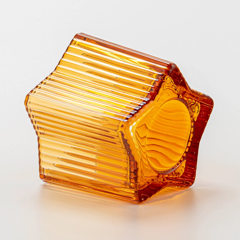 Elegant Stripe Design Transparent Amber Glass Machine-made Customizable High Quality Candle Jar for Wholesaling