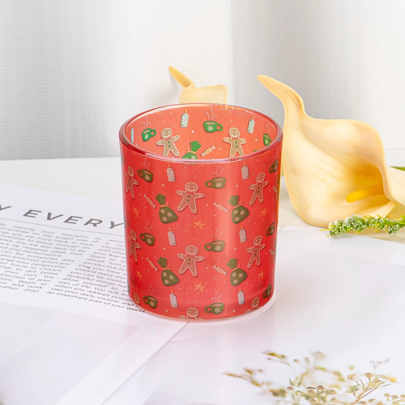 China Elegant Red Pattern Customized Color High Quality Glass Candle Jar for Soy Wax & Home Decoration Recyclable manufacturer