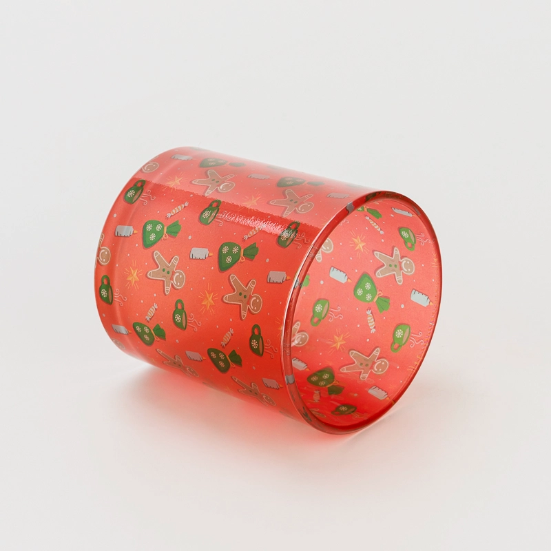 Elegant Red Pattern Customized Color High Quality Glass Candle Jar for Soy Wax & Home Decoration Recyclable