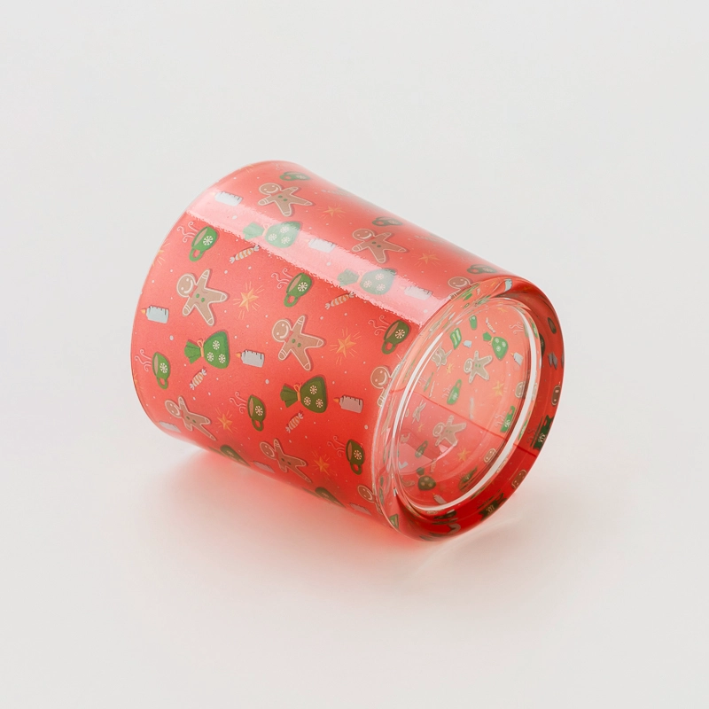 Elegant Red Pattern Customized Color High Quality Glass Candle Jar for Soy Wax & Home Decoration Recyclable