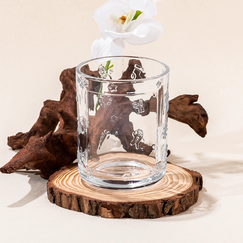 China Festive 16oz Etched Empty Glass Candle Holder manufacturer