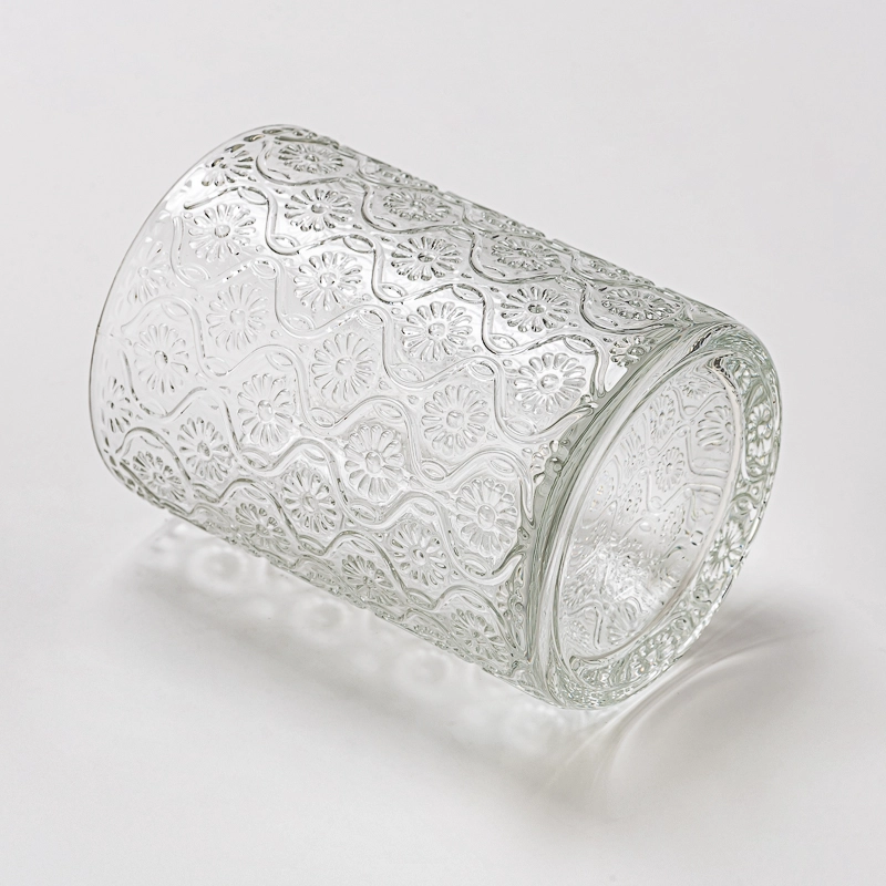 Wholesale 250ml Straight Line Special Pattern On Glass Candle Vessel 