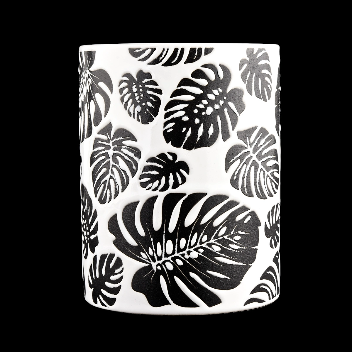 10oz white ceramic candle jar with plant printing