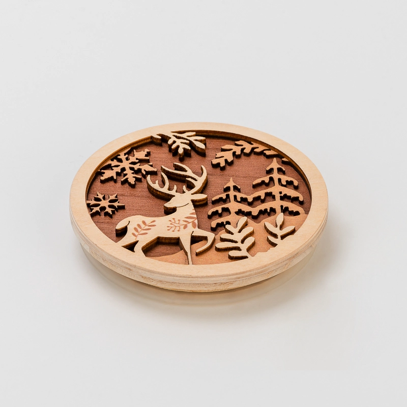 Wholesale Newly Design 2oz -20oz Christmas Deer Series Pattern Custom Wooden Lids