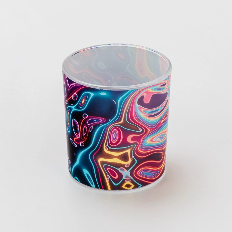Unique Decal Printing Glass Candle Holders For Home Decoration 8oz Glass Candle Vessels Wholesale