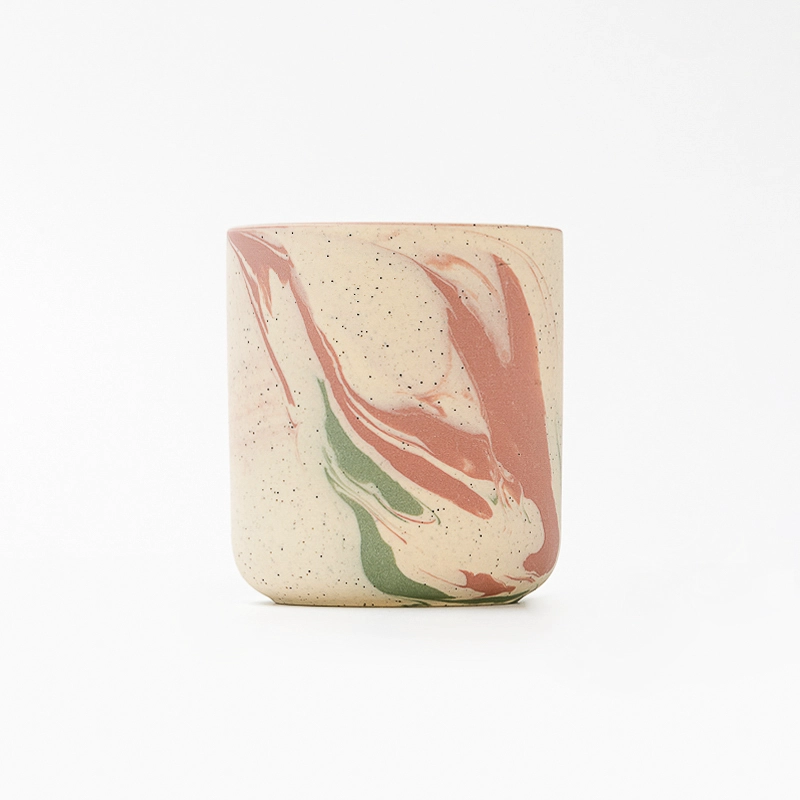 Supplier 210ml Luxury Pink Custom Stone Effect Ceramic Candle Jar 