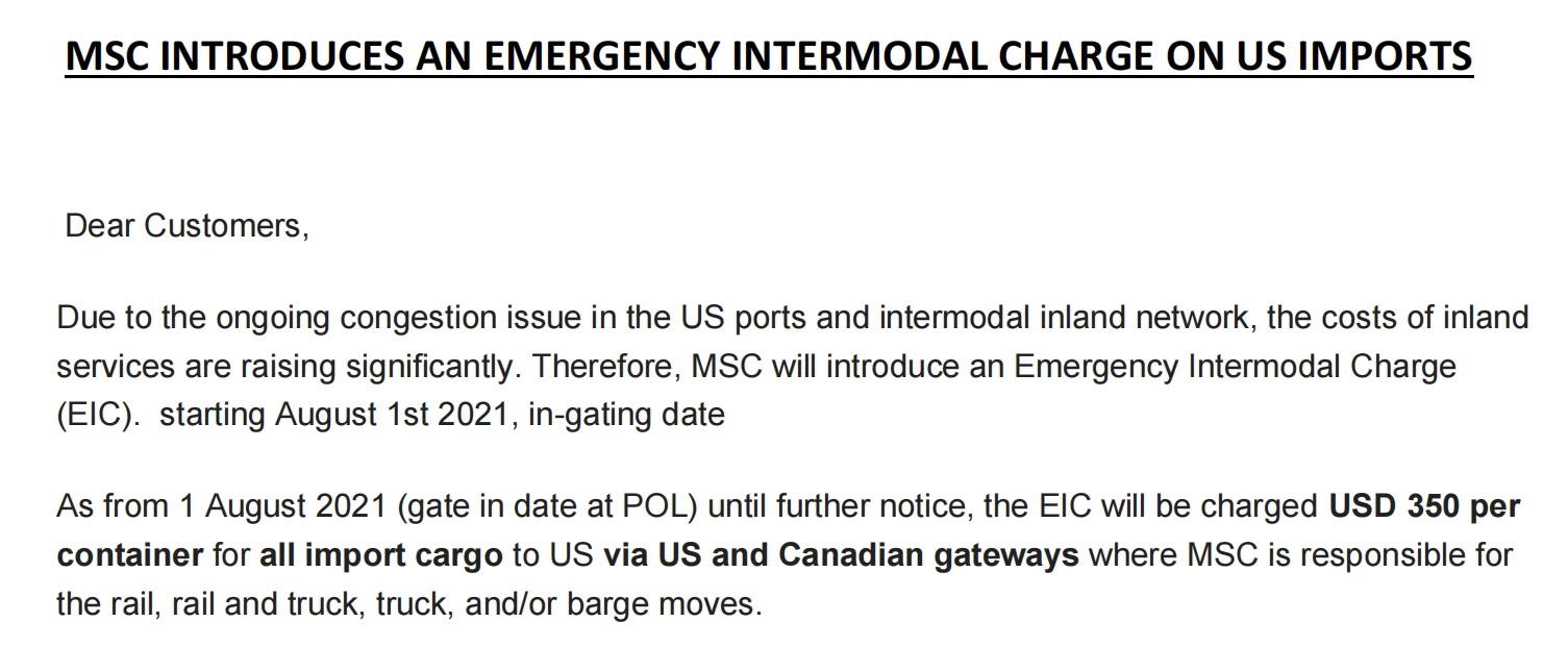 Please pay attention again, MSC and ZIM USA & CANADA port of destination port congestion charge notice