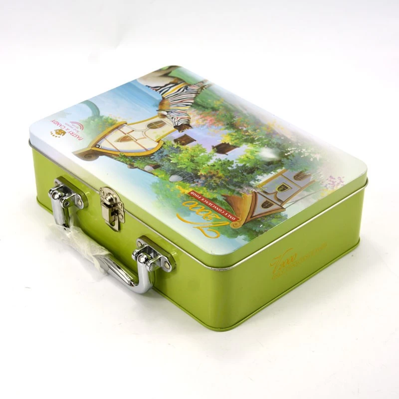 China Children Lunch Storage Tin Box Handle Tin Custom Printed manufacturer