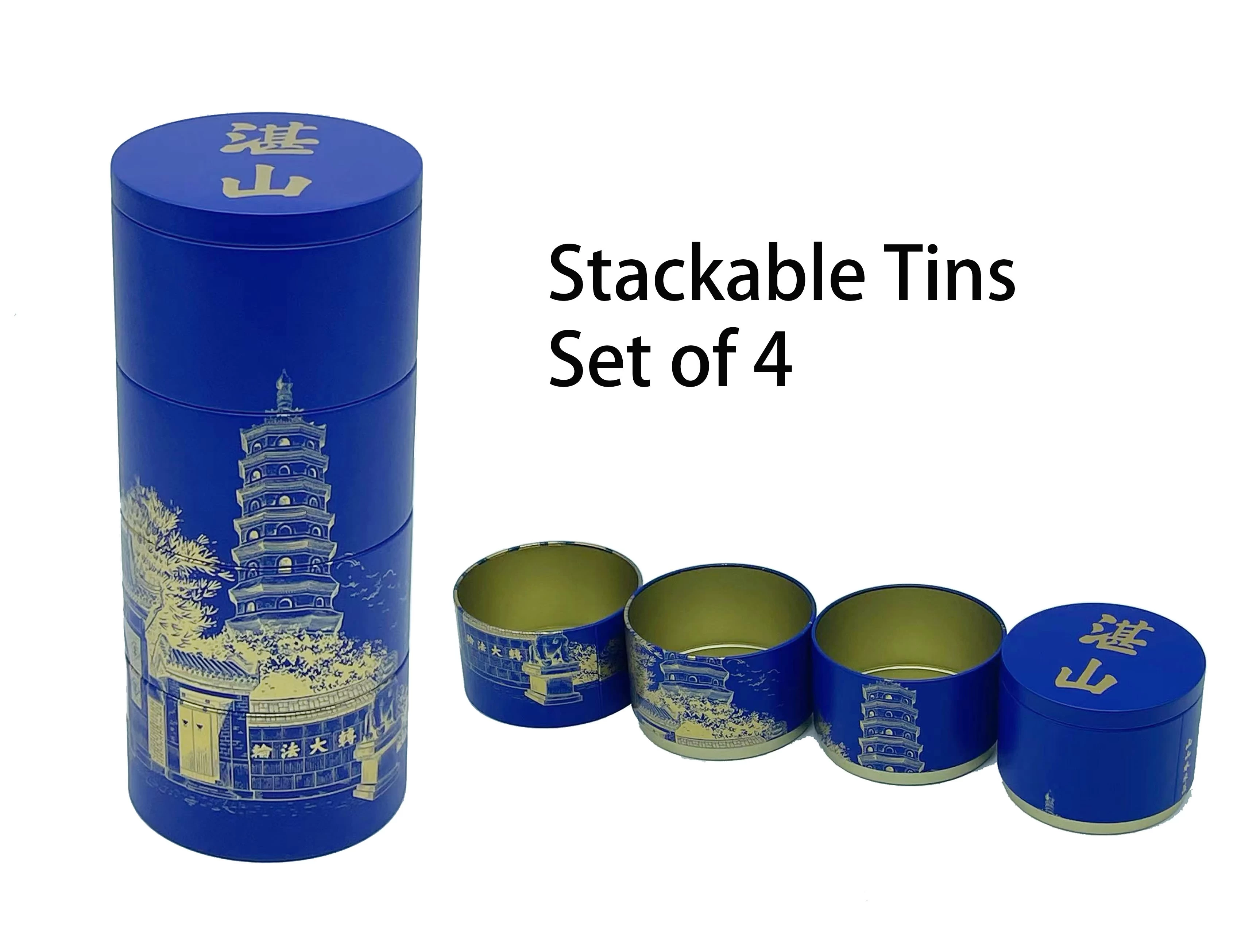 China 4 Layers Round Stacking Tin Boxes Multi-layer Customized Mooncake Food Storage Tin Containers manufacturer