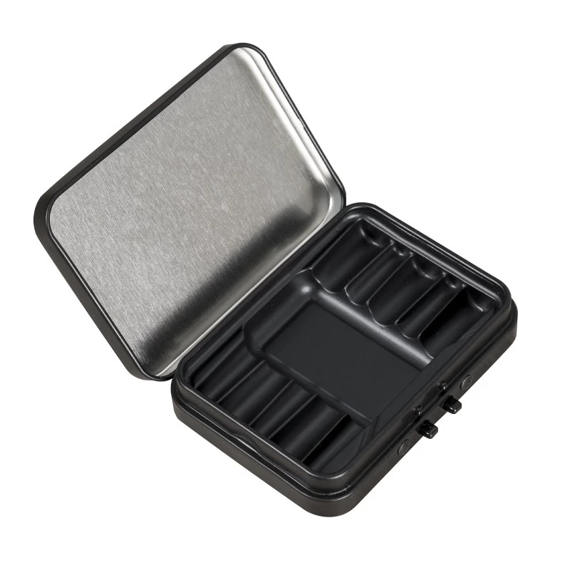 China 80*58*15MM Wholesale Custom Logo High Quality Black Child Resistant Tin Box Low Moq Cr Tin with Hinged Lids for Mints Pill Gummies manufacturer