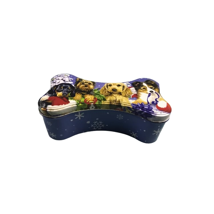 China Custom Christmas Dog Bone Shaped Tin Container Tin Box manufacturer