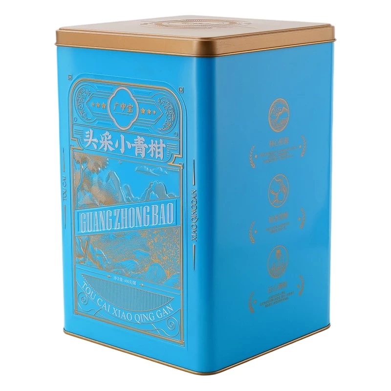 porcelana Caja de hojalaje de té de tapa de bisagras cuadradas personalizadas fabricante