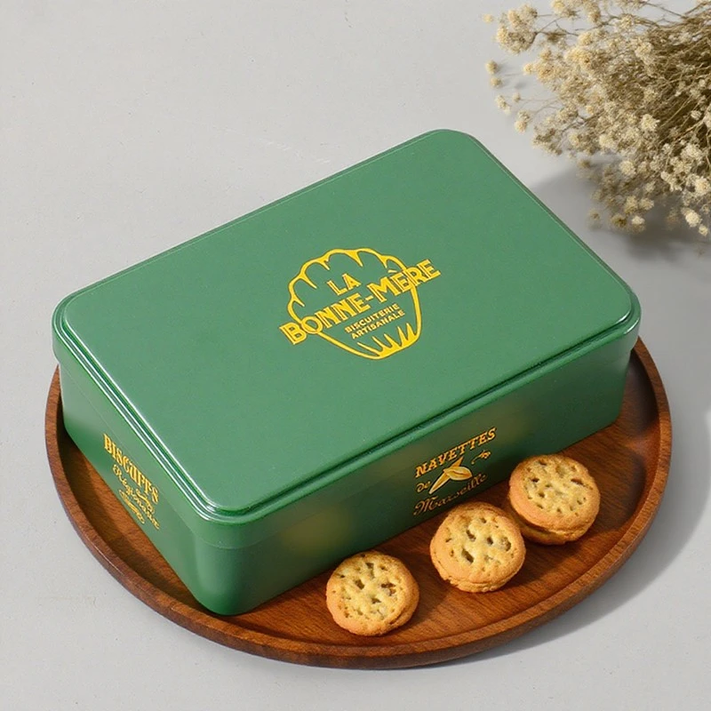 porcelana Contenedor de caja de lata de galleta rectangular impreso personalizadoNombre del producto: Caja rectangular impresa aduana de la lata de la galletaDimensiones: 154x94x45mmGrosor: 0,23 mm. Material: hojalata Impresión: CMYK  Color directo Diseño: Est fabricante