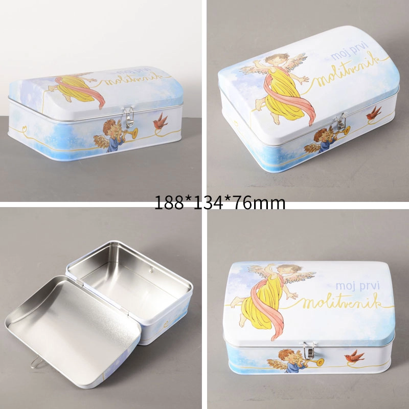 China Custom printed tin box containers with locking clasps manufacturer