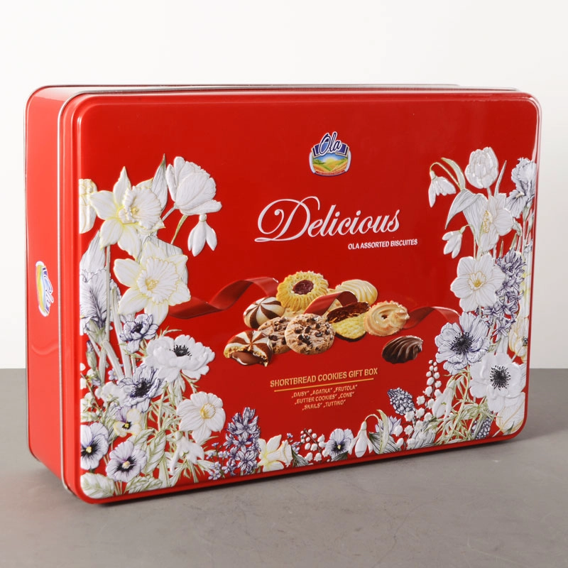China Caixa de lata de biscoitos retangular de grande capacidade impressa personalizada fabricante